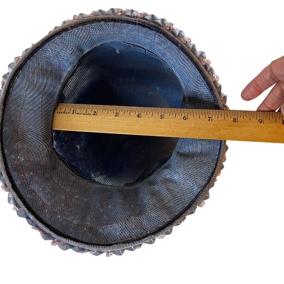 Union Made Vintage Women’s Blue Bucket Hat Rafia and Ribbon Mesh Netting - Picture 8 of 14